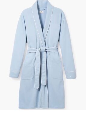 Light Blue Women's Robe with White Piping - Classic Shawl Collar